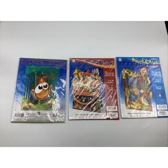 Set Of 3 SANTORO SWING CARDS- 3-D - Greeting Cards Fish Rocking Horse Cats - Picture 6 of 12